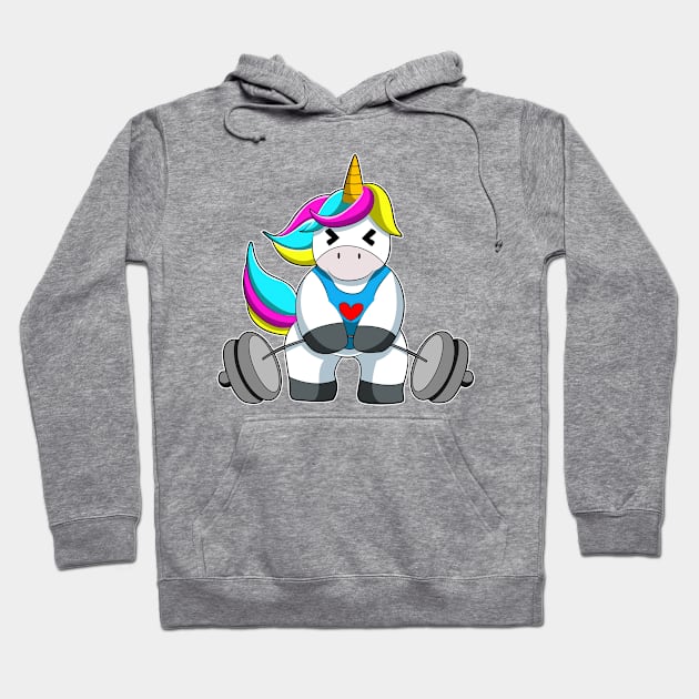 Unicorn at Strength training with Dumbbell Hoodie by Markus Schnabel
